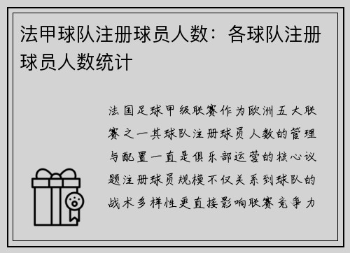 法甲球队注册球员人数：各球队注册球员人数统计